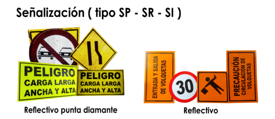 Señalización tipo SP - SR - SI reflectivo