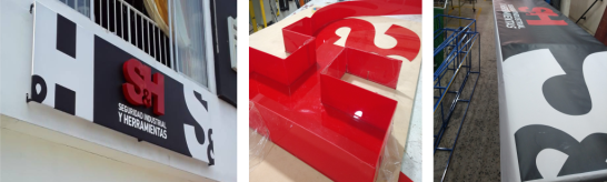 valla en lona templado con letras en acrilico cantoneado